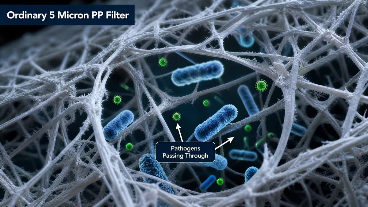 Pathogens passing through an ordinary 5 micron PP filter